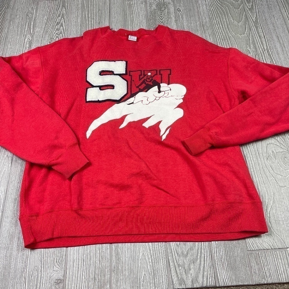 Vintage NATIONAL SCREEN PRINT Red Embroidered Patch Graphic Sweatshirt Men's L